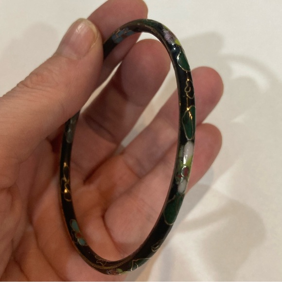 Rare Black Cloisonné Bracelet‎ Green Yellow Blue Good Vintage Condition - Picture 4 of 7